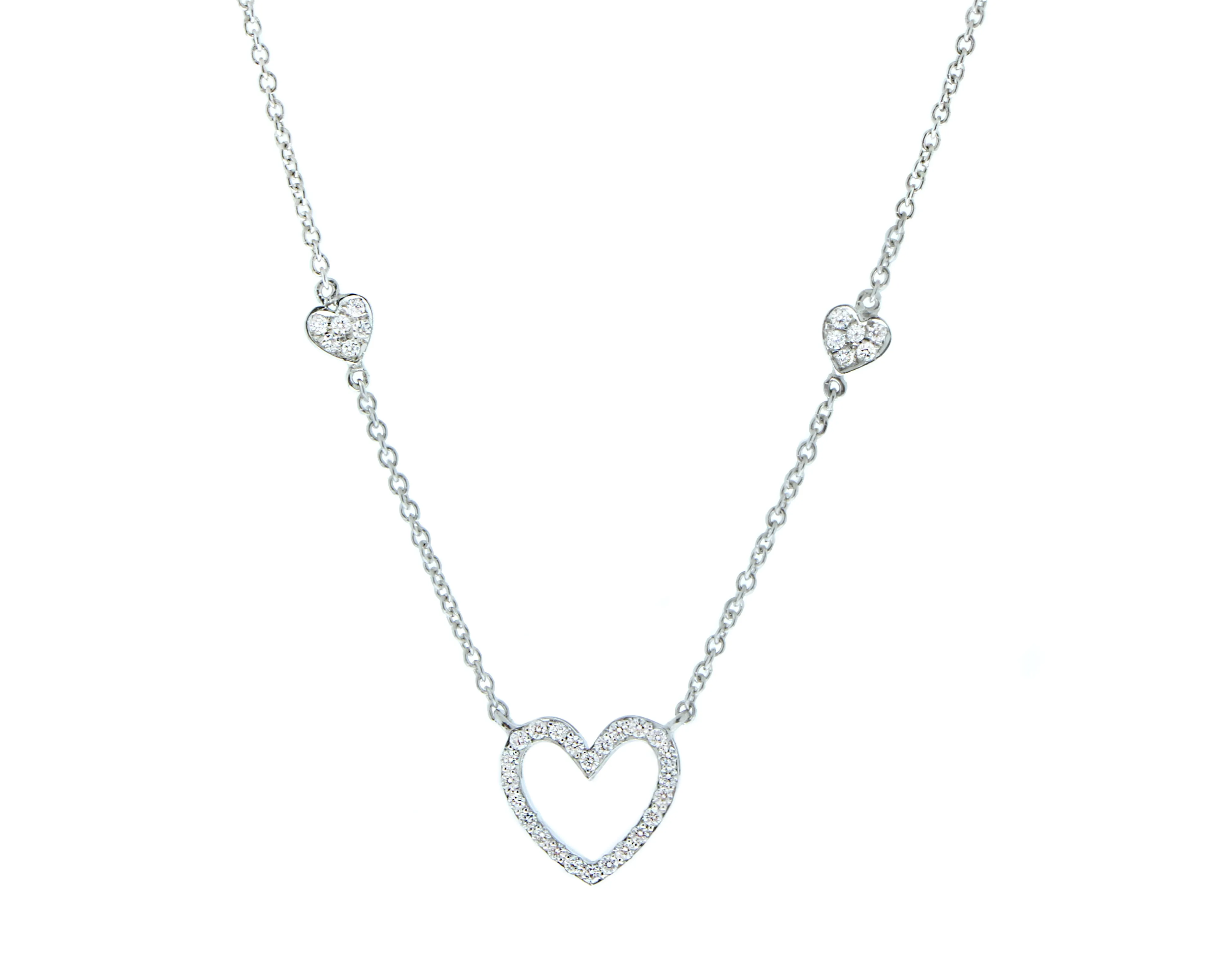 White gold necklace with diamond hearts