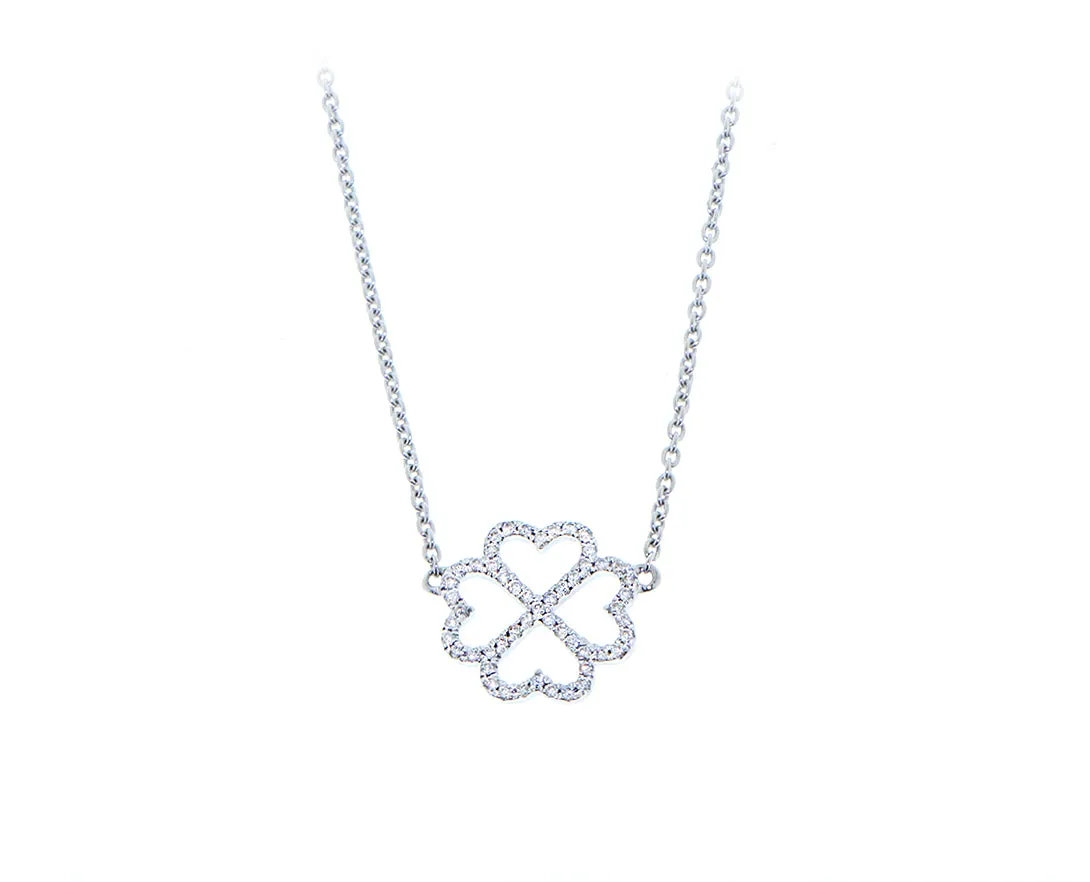 White or rose gold necklace with a diamond clover charm of hearts