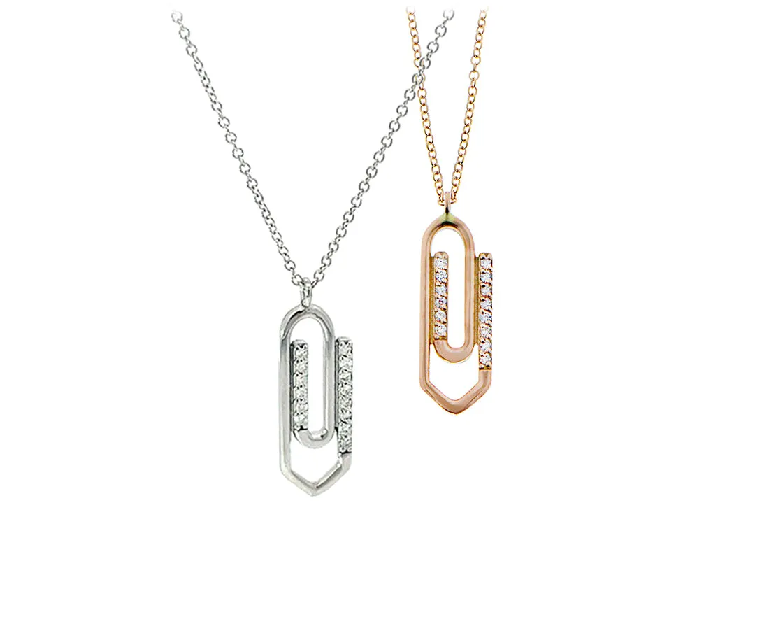 White or rose gold necklace with a diamond paperclip pendant