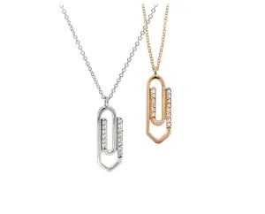 White or rose gold necklace with a diamond paperclip pendant