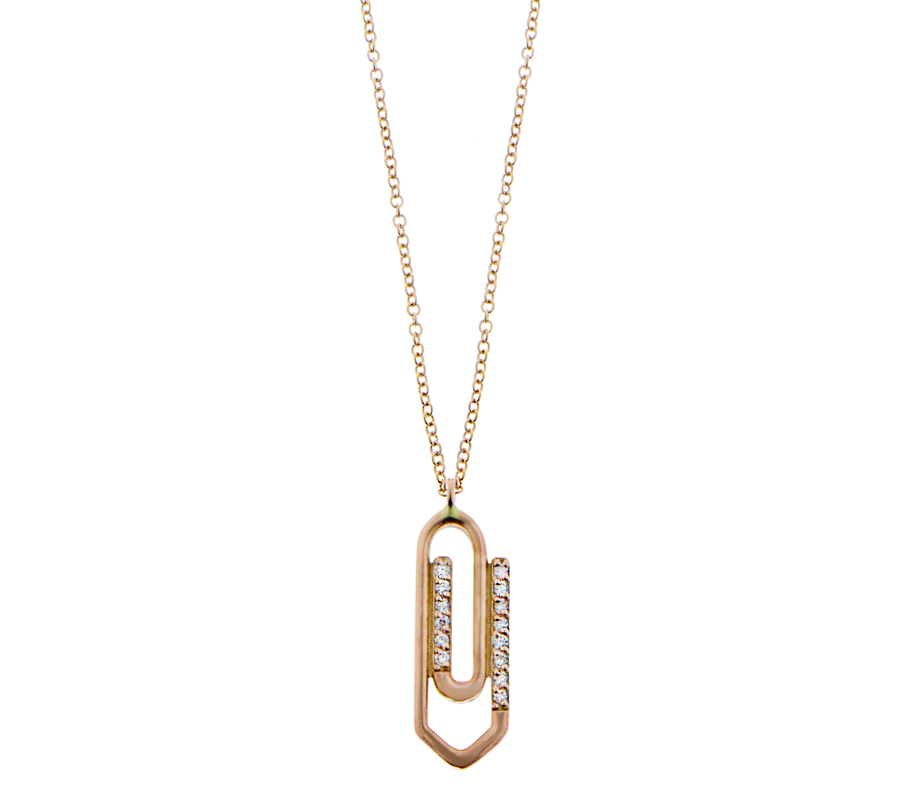 White or rose gold necklace with a diamond paperclip pendant