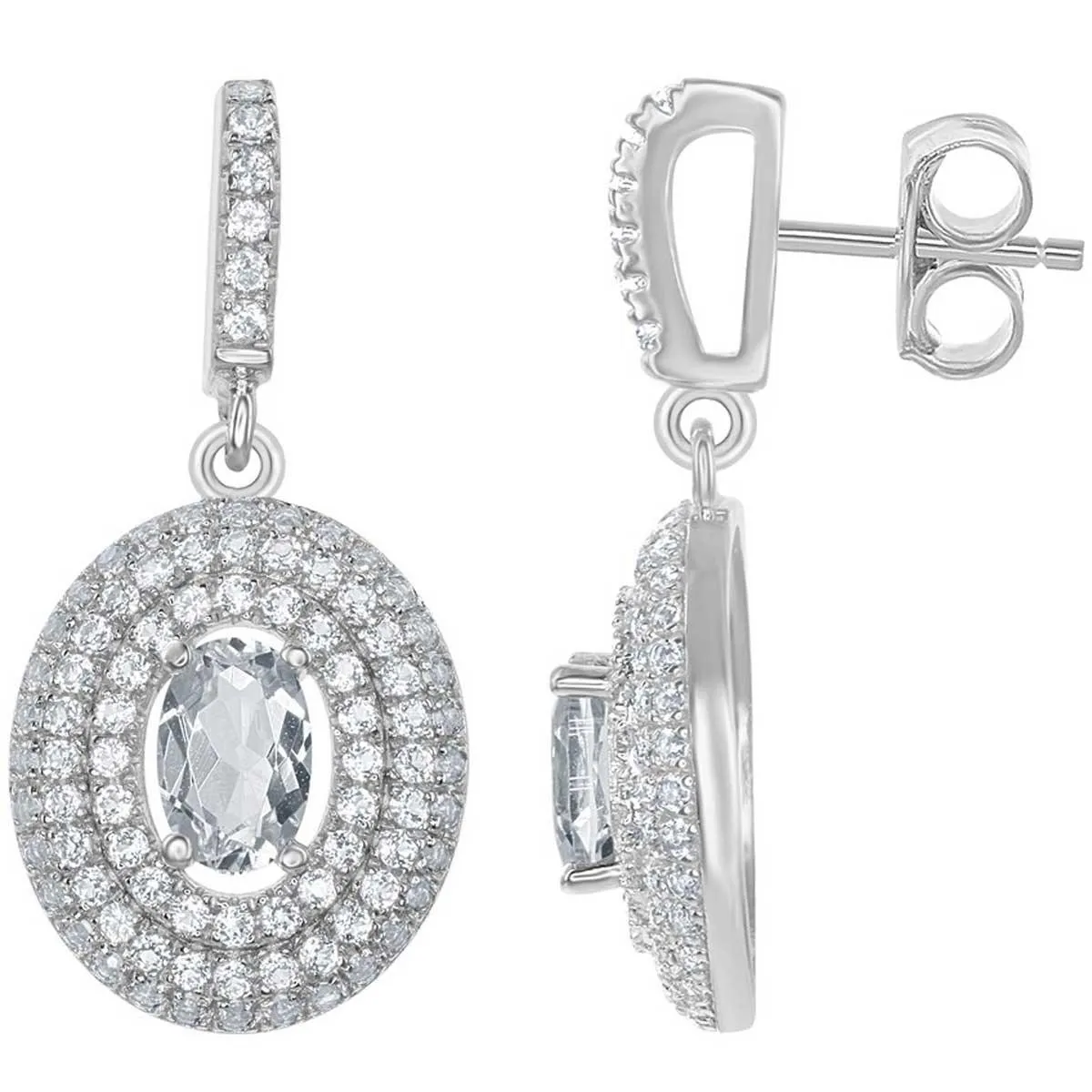 Women's Earrings - Silver Oval Shape with Broder White Topaz | BLD-6112