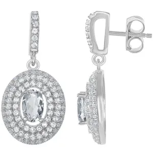 Women's Earrings - Silver Oval Shape with Broder White Topaz | BLD-6112