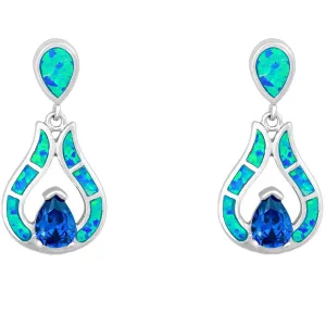 Women's Earrings - Sterling Silver Blue Opal Teardrop with Center CZ | D-5192