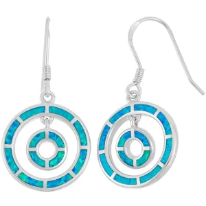 Women's Earrings - Sterling Silver Double Blue Opal Open Circles | D-5901