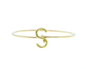 Yellow 9K bangle bracelet with letter of choice
