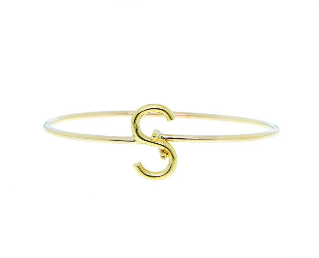 Yellow 9K bangle bracelet with letter of choice
