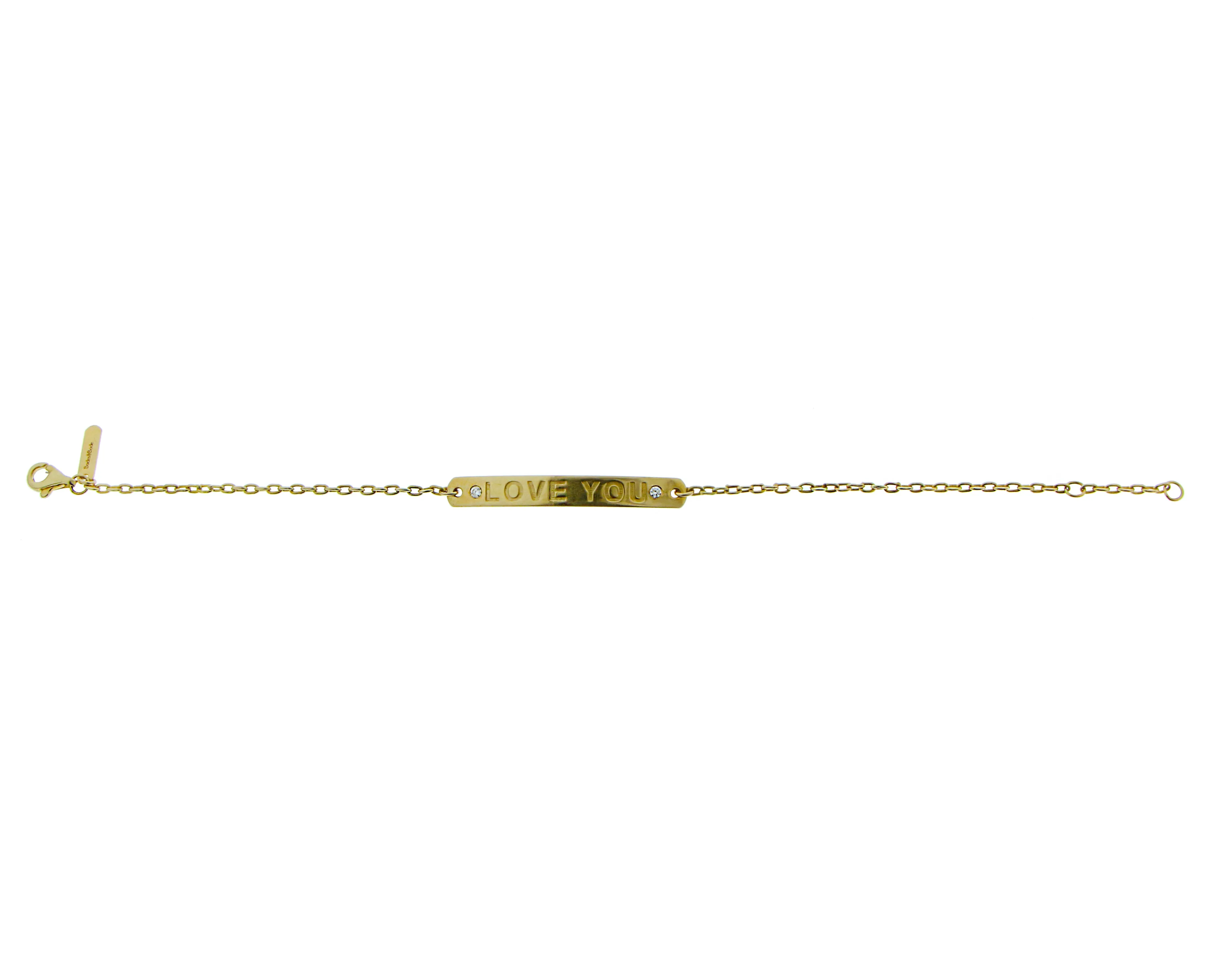 Yellow gold and diamond bracelet with "LOVE YOU" engraved