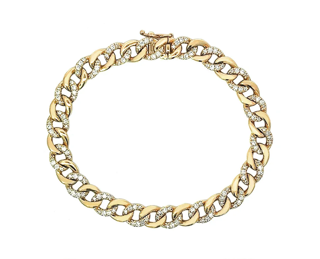 Yellow gold and diamond gourmet chain bracelet
