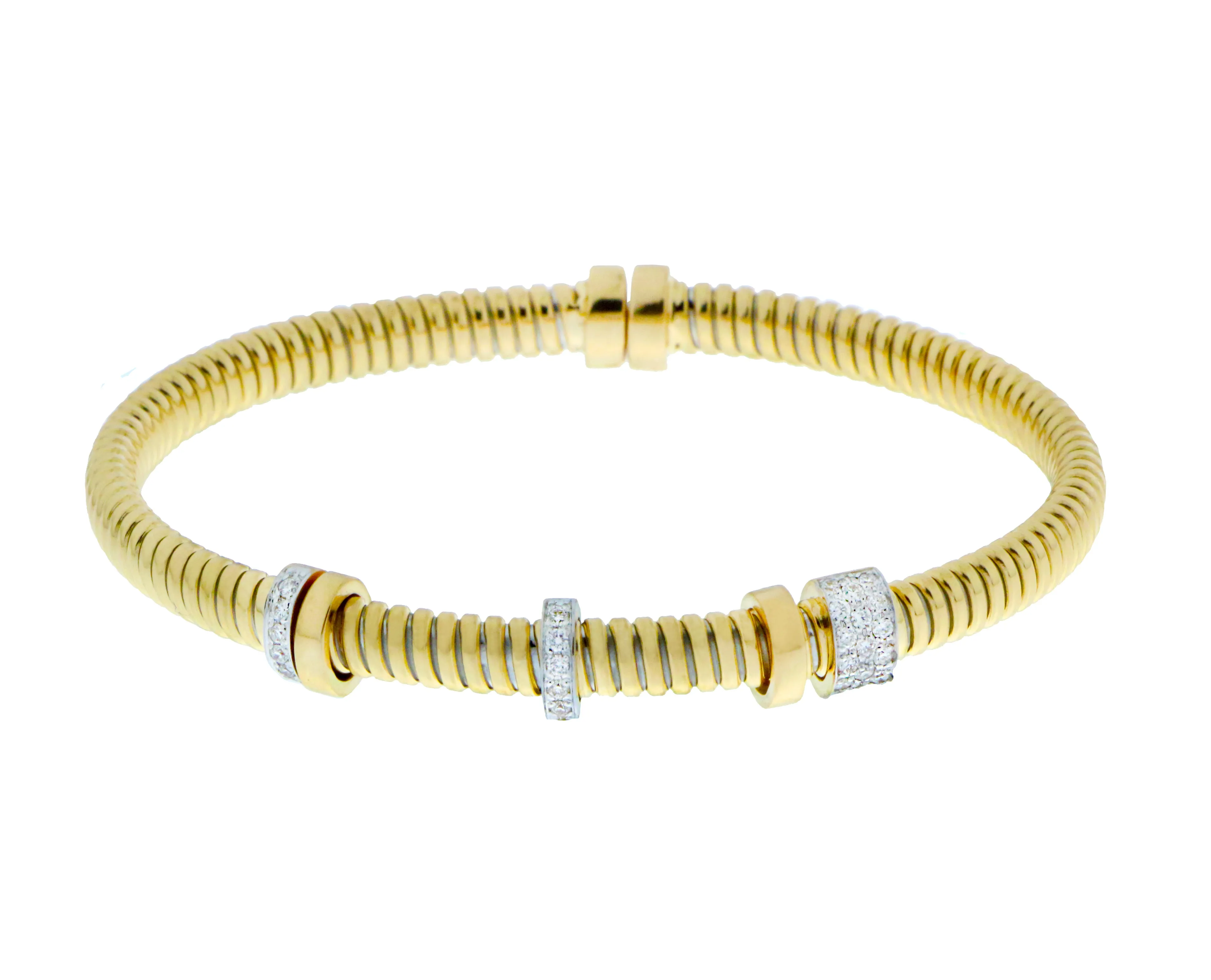 Yellow gold and diamond tube bracelet