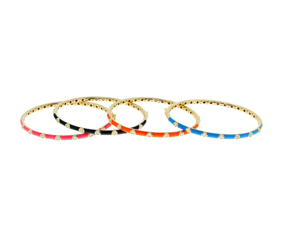 Yellow gold and enamel bangle bracelet with diamonds