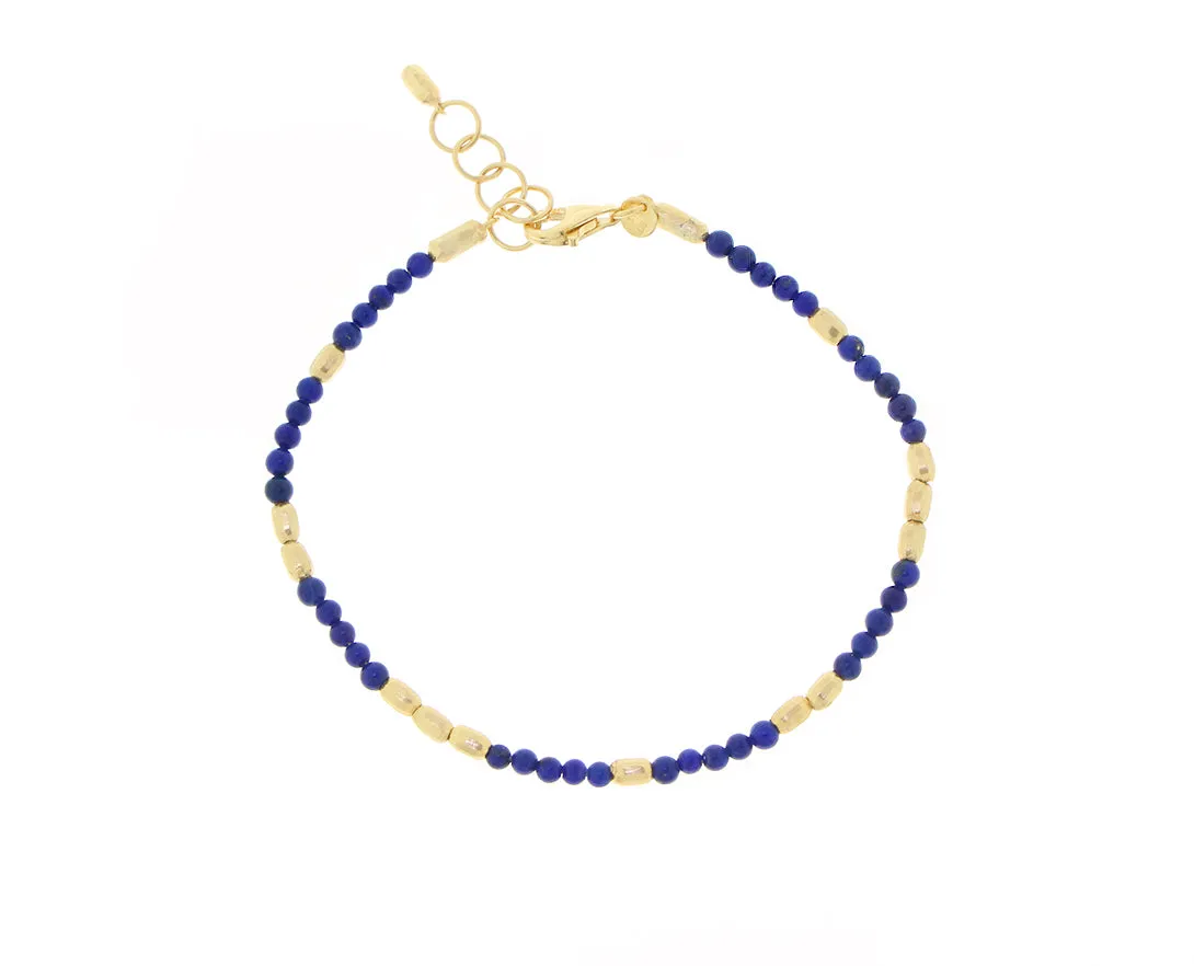 Yellow gold bead bracelets with lapis lazuli, diamonds and turquois