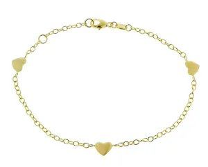 Yellow gold bracelet with 3 hearts