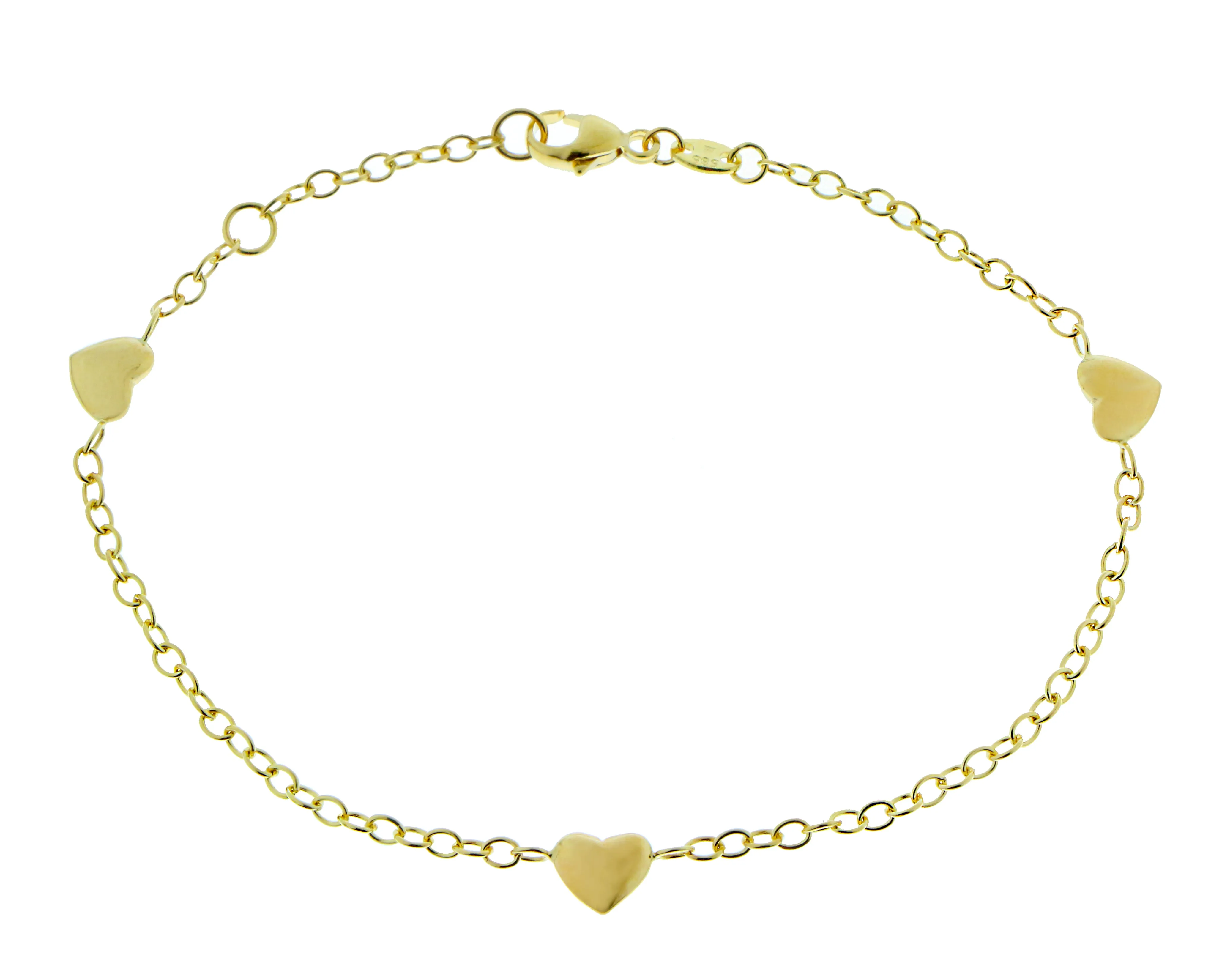 Yellow gold bracelet with 3 hearts
