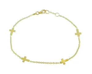 Yellow gold bracelet with 4 cross charms