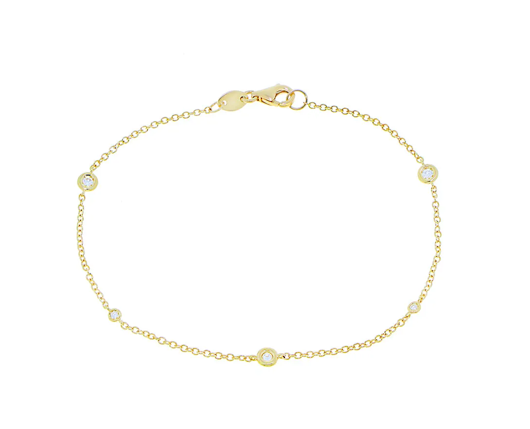 Yellow gold bracelet with 5 diamonds