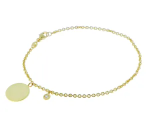 Yellow gold bracelet with a coin and diamond pendant