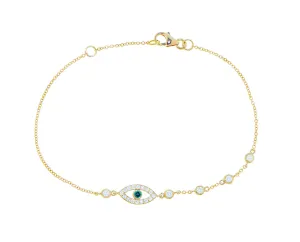 Yellow gold bracelet with a diamond eye and 5 diamonds