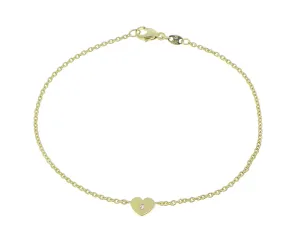 Yellow gold bracelet with a heart and a diamond