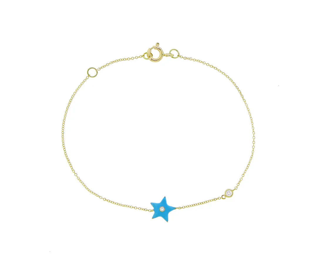 Yellow gold bracelet with an enamel star and diamond