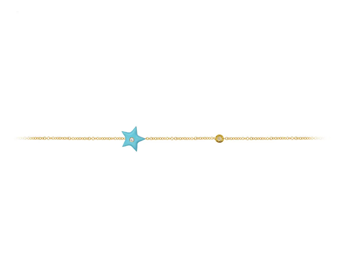 Yellow gold bracelet with an enamel star and diamond