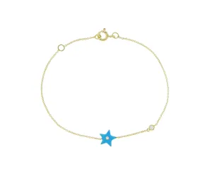 Yellow gold bracelet with an enamel star and diamond