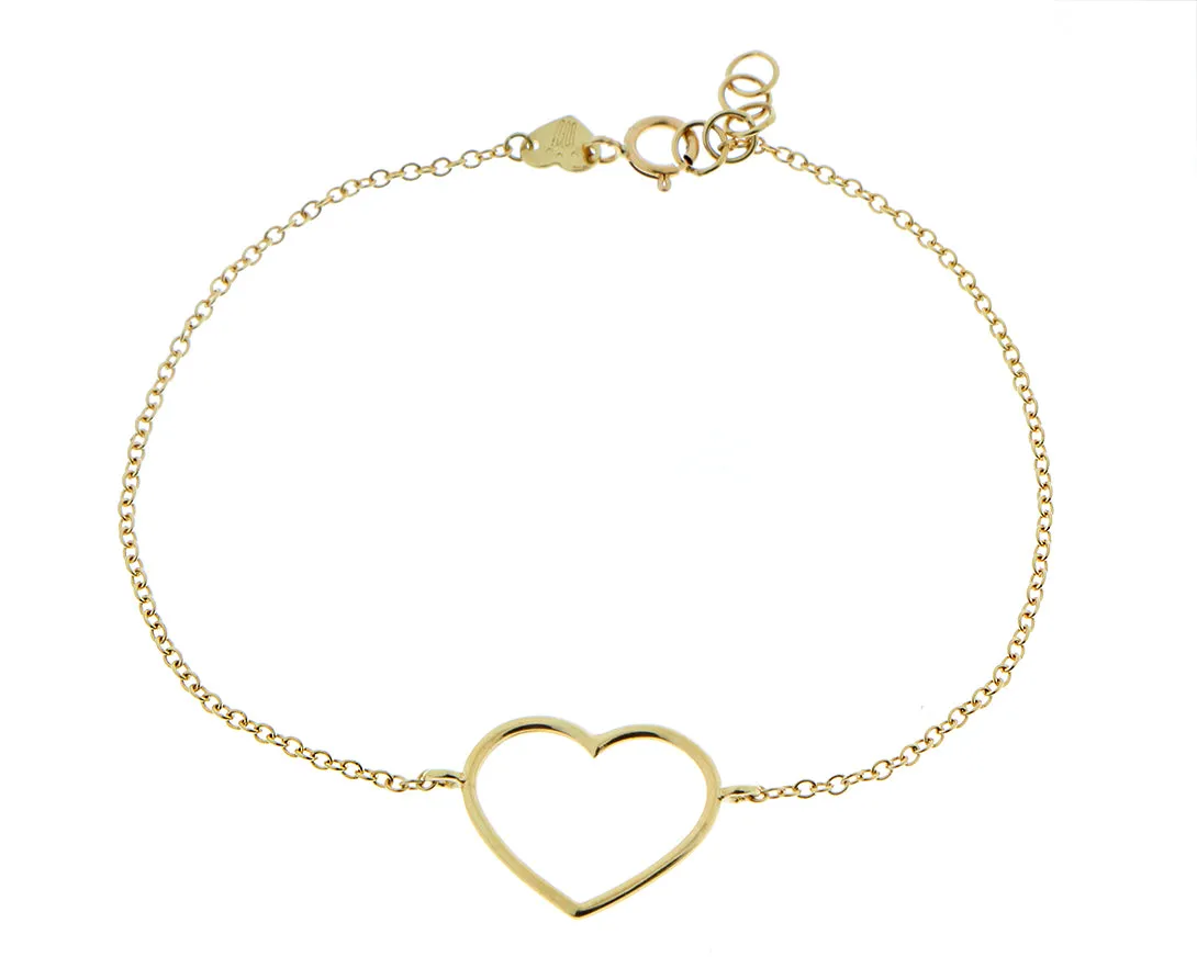 Yellow gold bracelet with an open heart charm