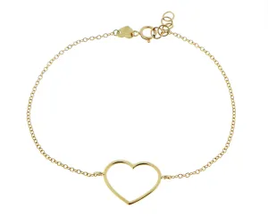 Yellow gold bracelet with an open heart charm