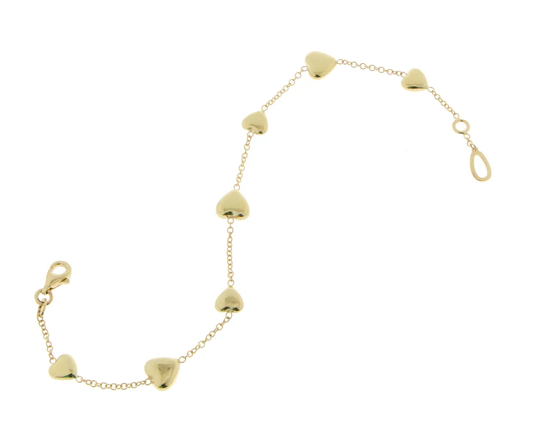 Yellow gold bracelet with heart charms