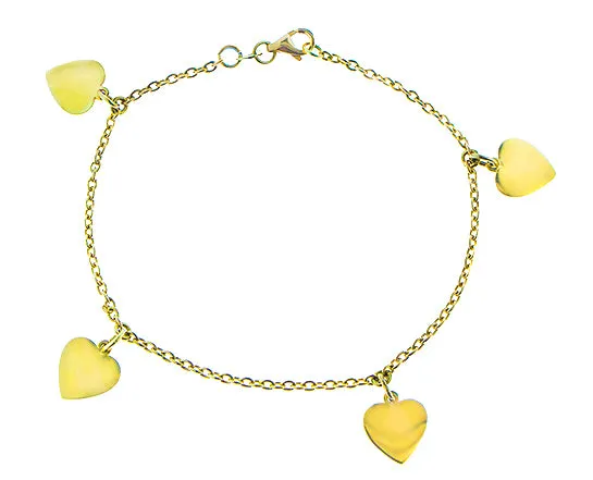 Yellow gold bracelet with heart pendants