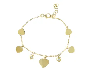Yellow gold bracelet with hearts and diamonds