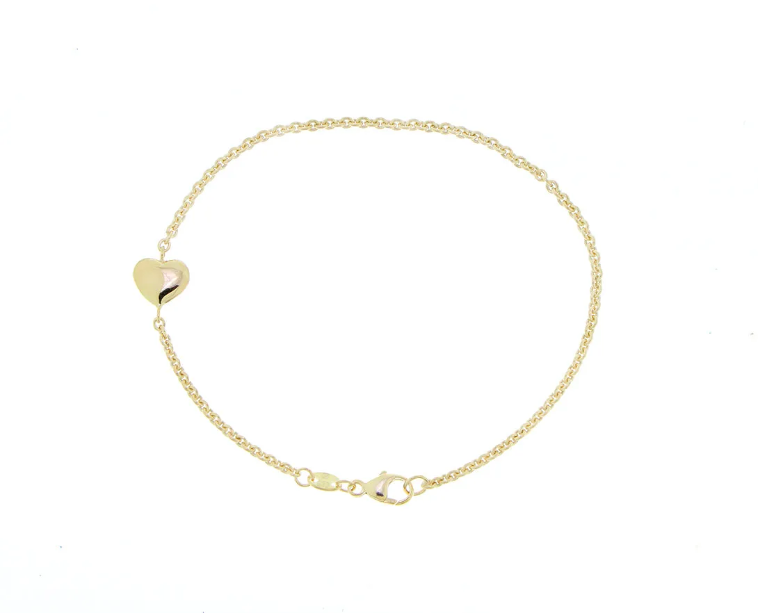 Yellow gold chain bracelet with a heart charm