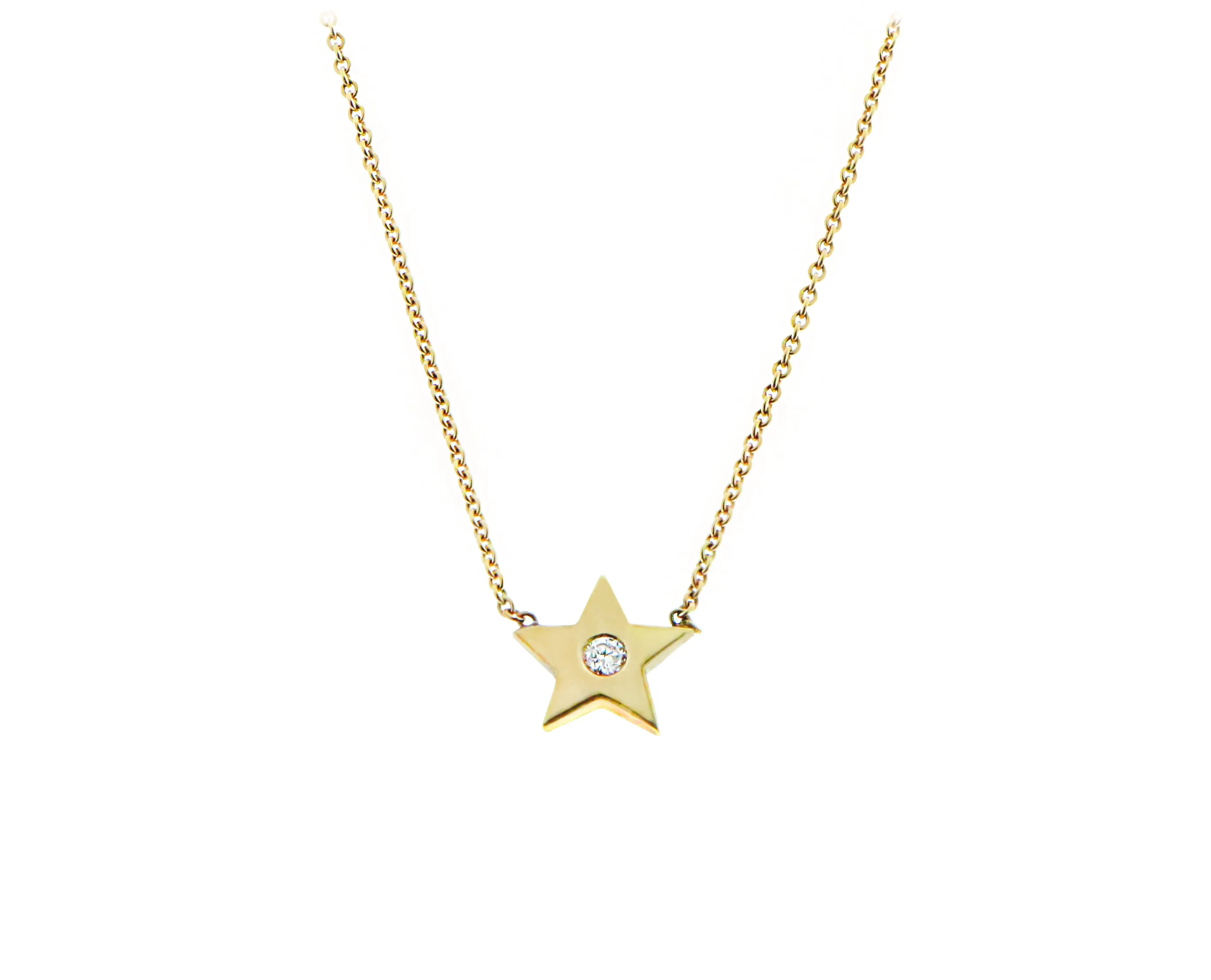 Yellow gold necklace star pendant with diamond