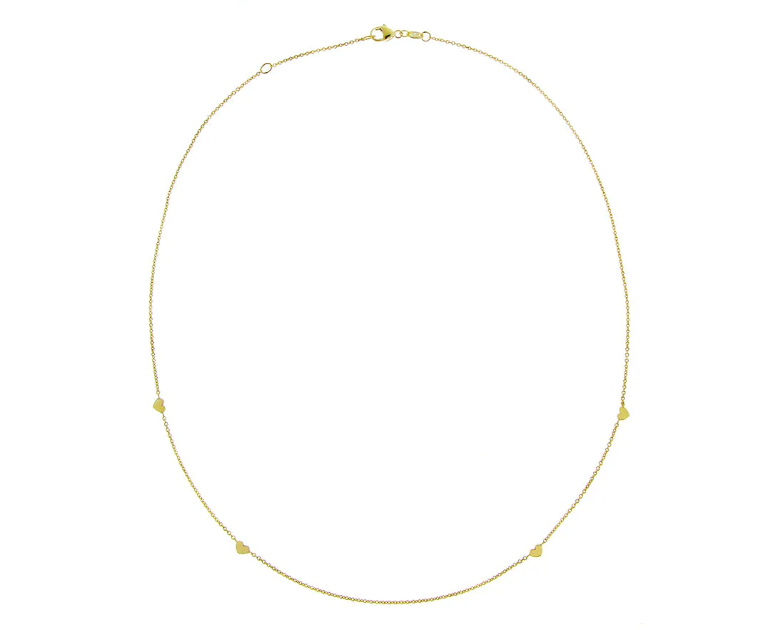 Yellow gold necklace with 10 or 4 heart charms