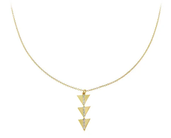Yellow gold necklace with 3 triangles set with diamonds
