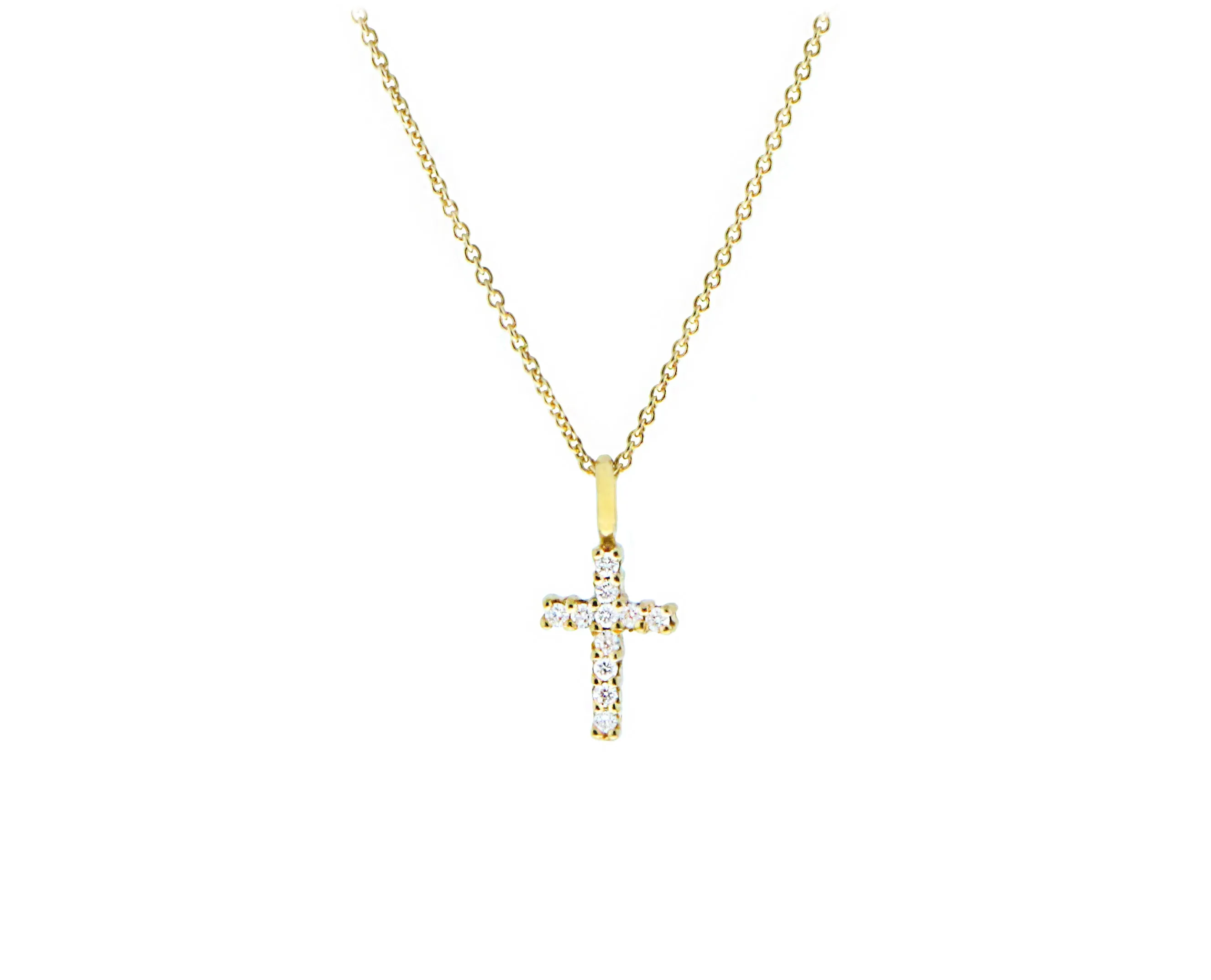 Yellow gold necklace with a diamond cross