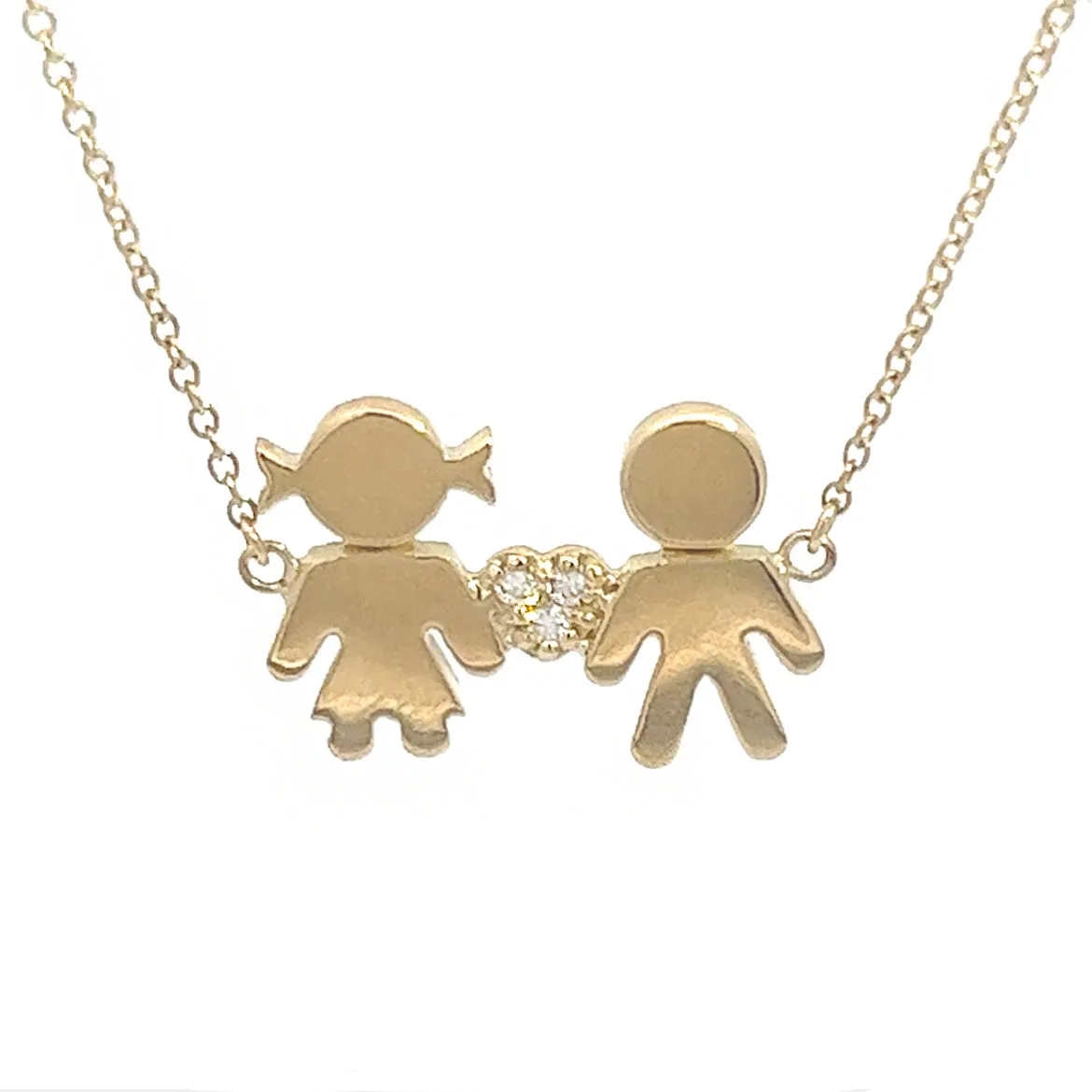 Yellow gold necklace with a diamond heart and male&female pendant