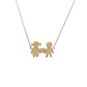Yellow gold necklace with a diamond heart and male&female pendant