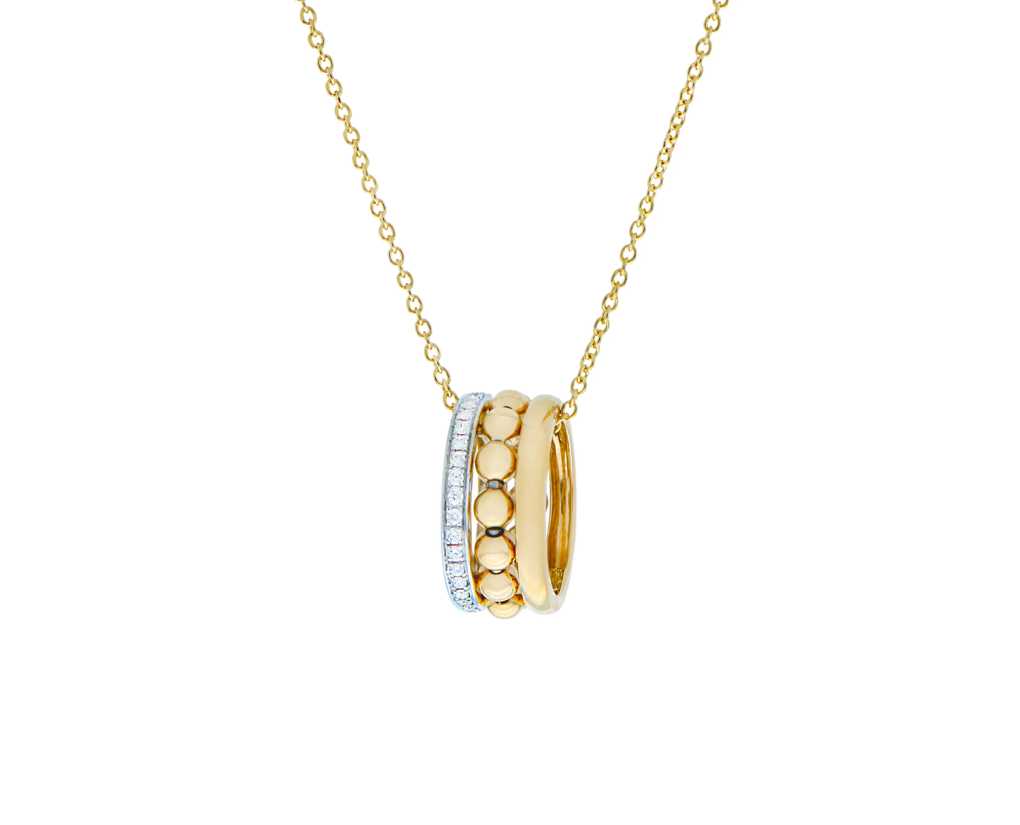Yellow gold necklace with a diamond ring pendant