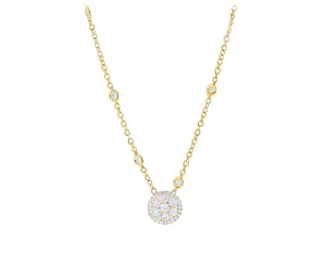 Yellow gold necklace with a diamond round pendant