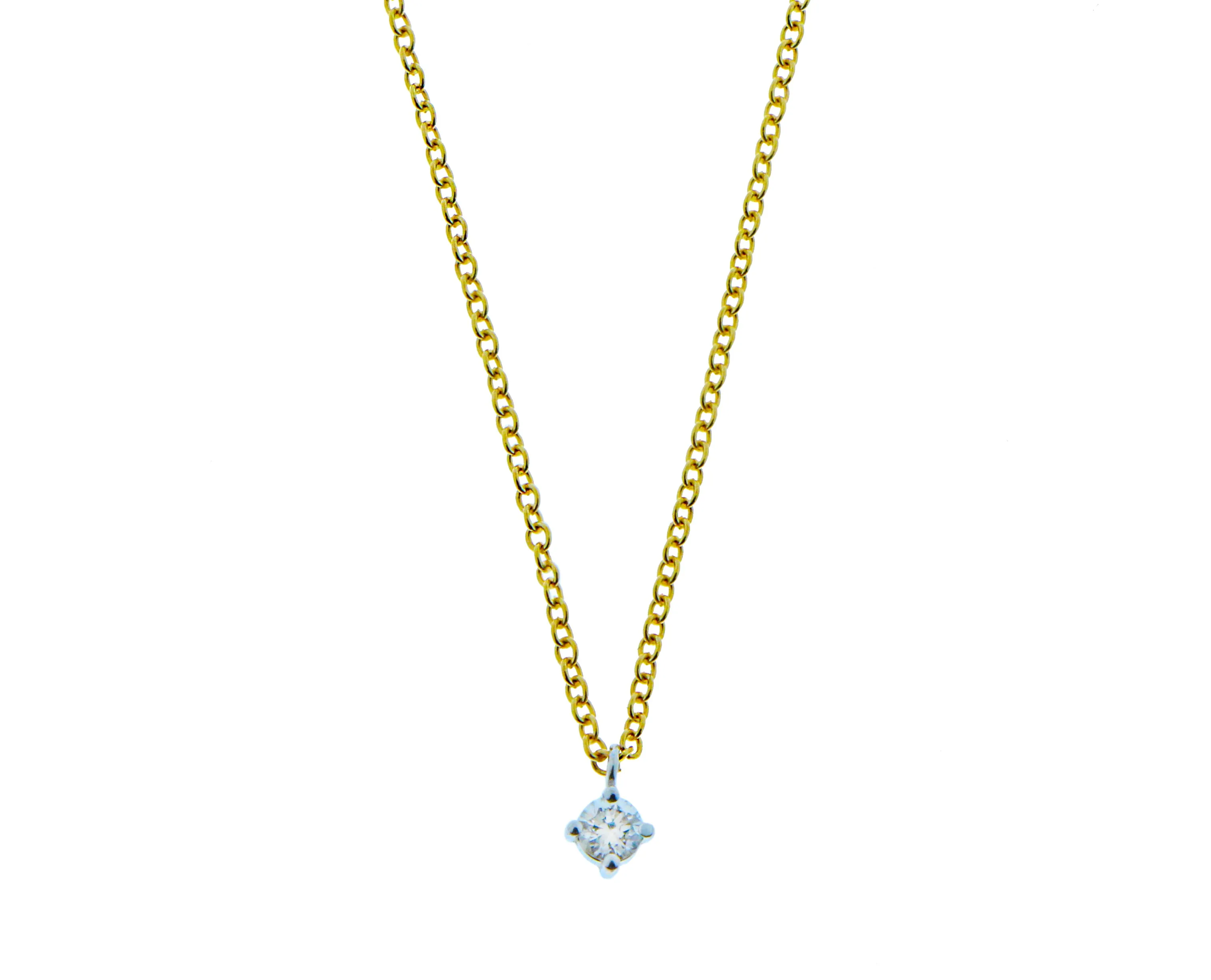 Yellow gold necklace with a single diamond pendant