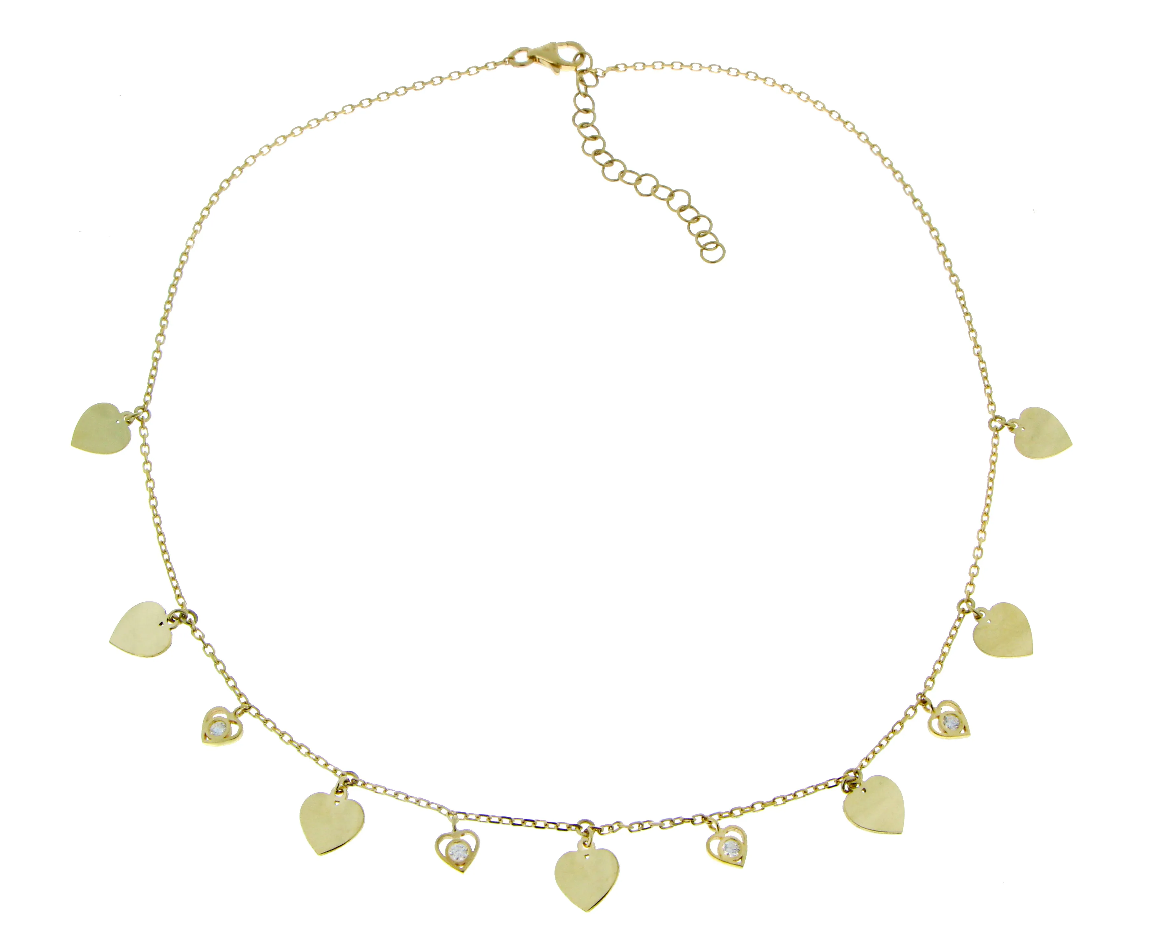 Yellow gold necklace with diamond and heart or clover charms