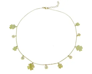 Yellow gold necklace with diamond and heart or clover charms