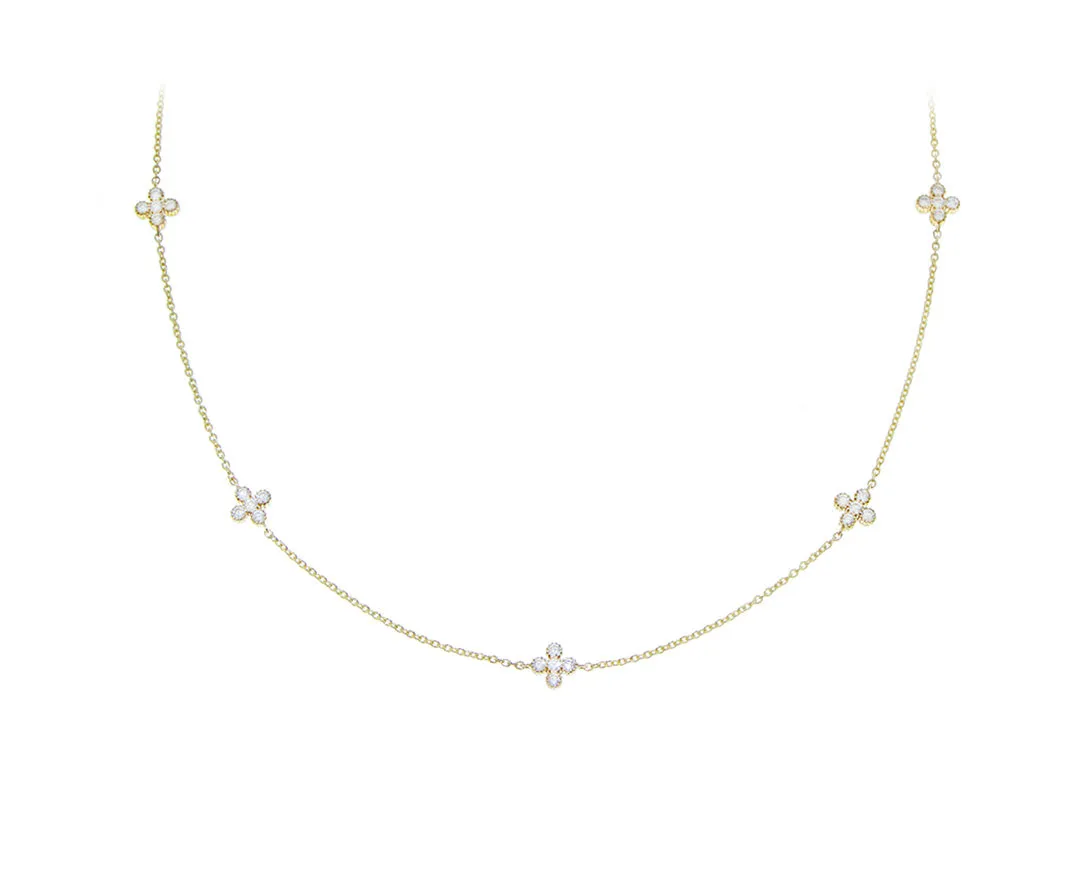 Yellow gold necklace with diamond flower charms