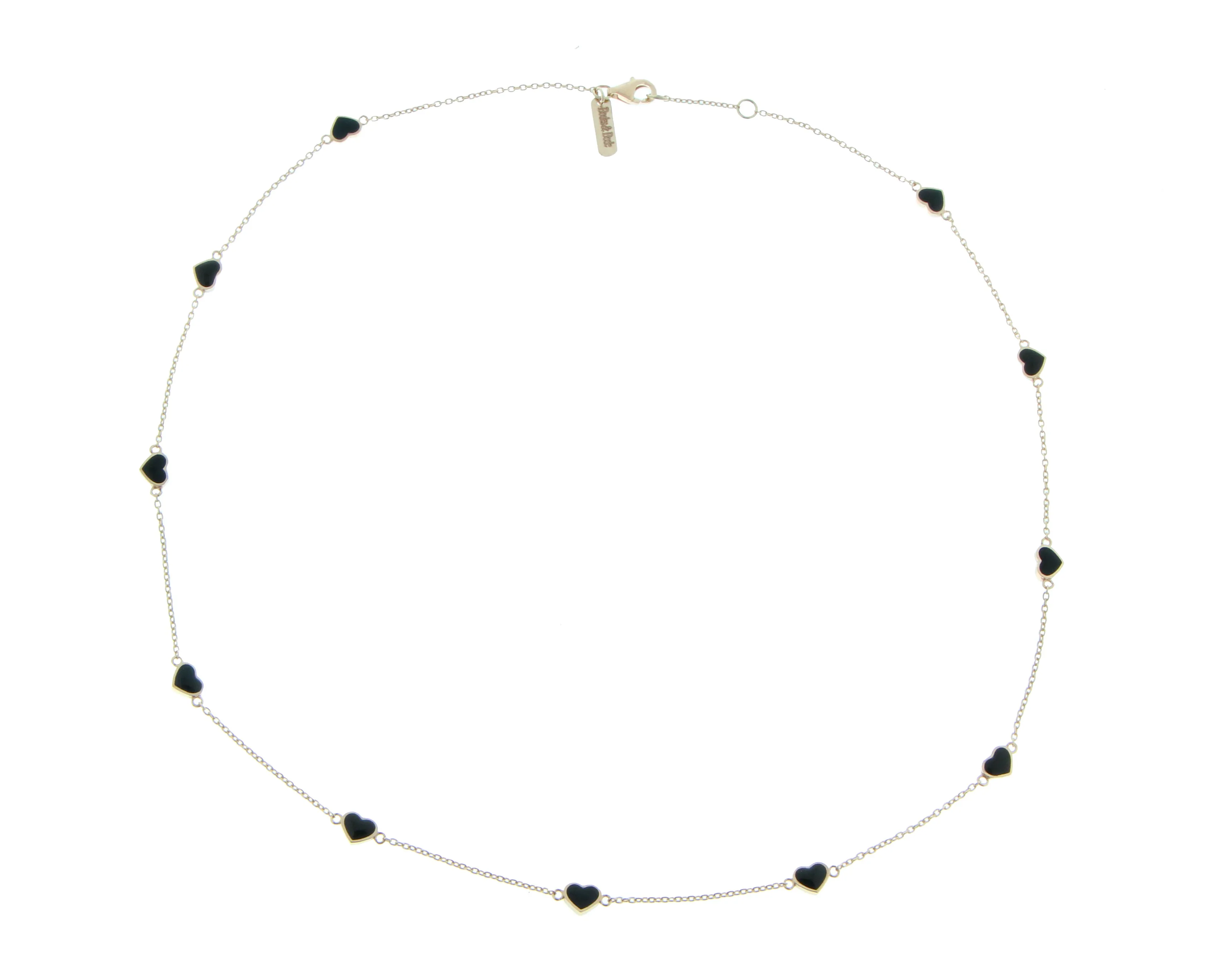 Yellow gold necklace with enamel hearts