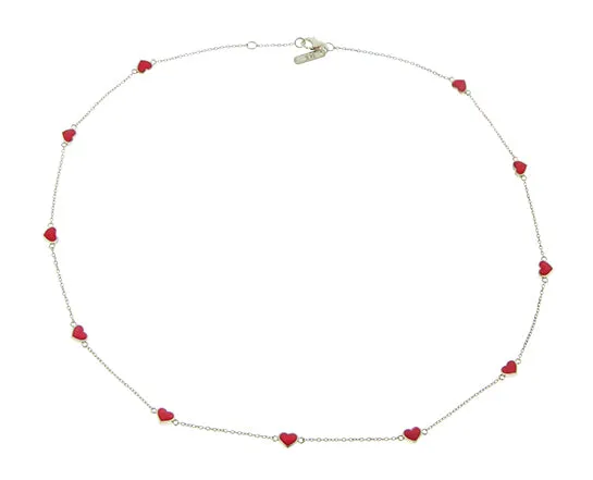 Yellow gold necklace with enamel hearts