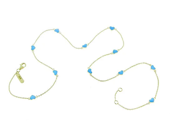 Yellow gold necklace with enamel hearts
