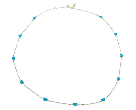 Yellow gold necklace with enamel hearts