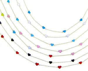 Yellow gold necklace with enamel hearts