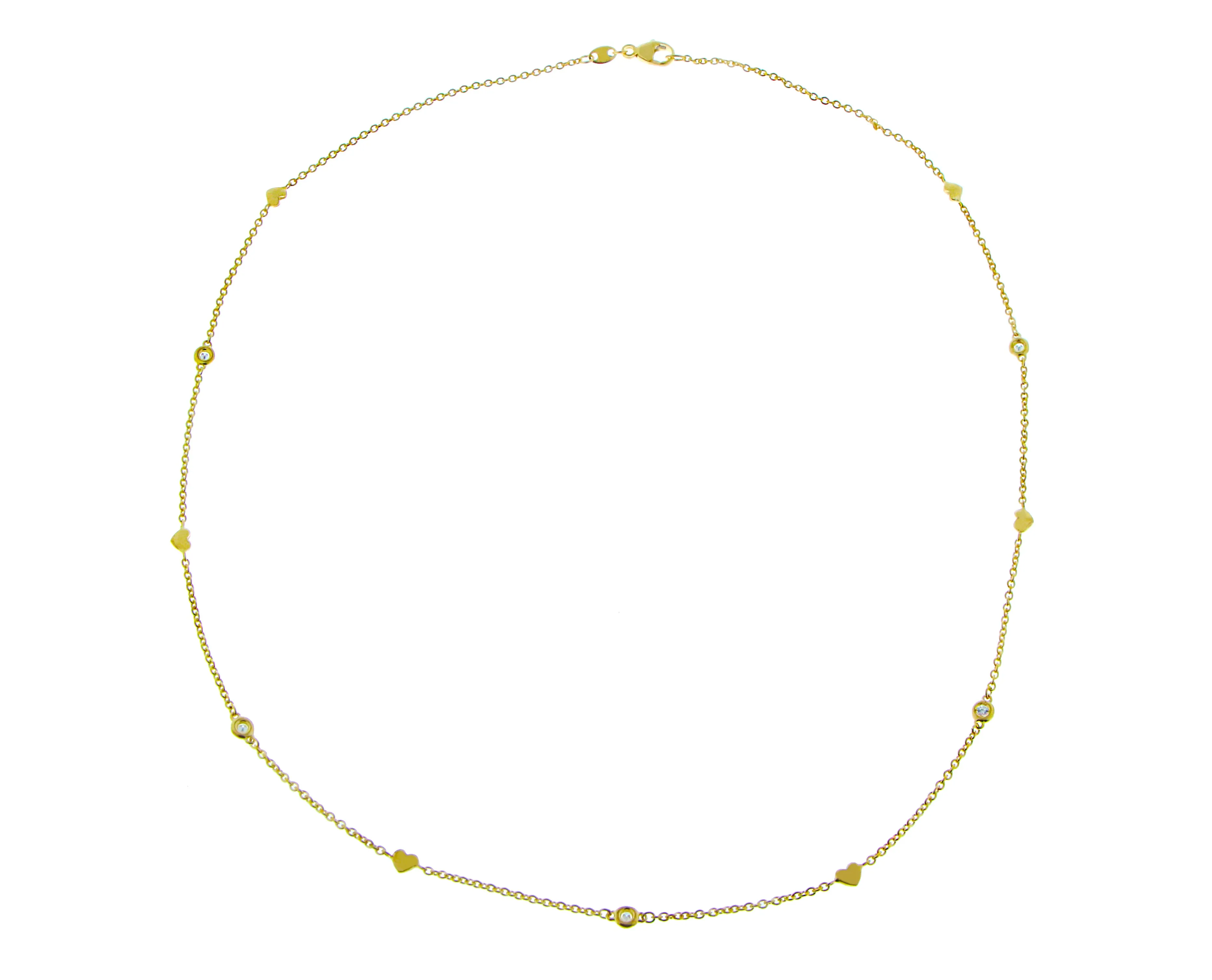 Yellow gold necklace with hearts and diamonds